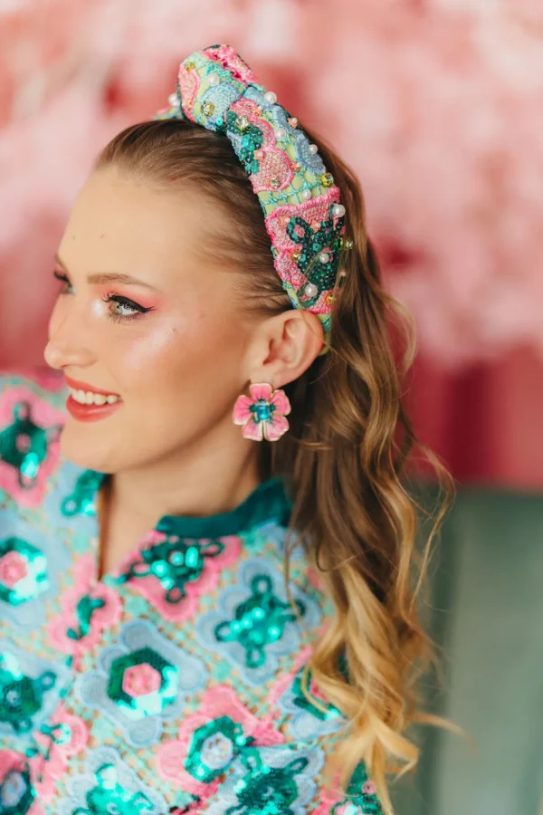 Hand Painted Pink and Blue Hibiscus Earring-Brianna Cannon Discount
