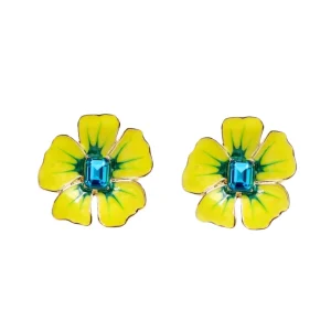 Hand Painted Yellow and Blue Hibiscus Earring-Brianna Cannon Hot
