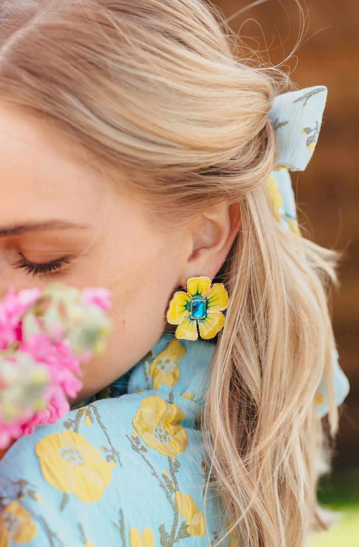 hand_painted_yellow_and_b_1.webp Hand Painted Yellow and Blue Hibiscus Earring-Brianna Cannon Hot