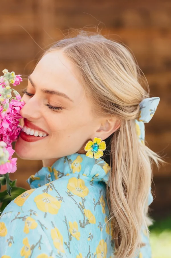 Hand Painted Yellow and Blue Hibiscus Earring-Brianna Cannon Hot