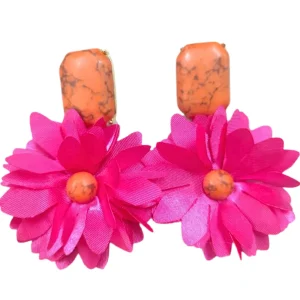 Hot Pink and Orange Flower Earrings-Brianna Cannon Clearance