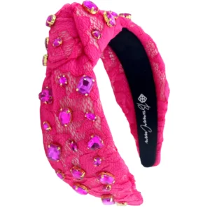 Hot Pink Lace Headband with Crystals-Brianna Cannon Hot