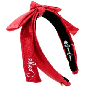 Houston Red Thin Embroidered Ribbon Bow Headband-Brianna Cannon Discount