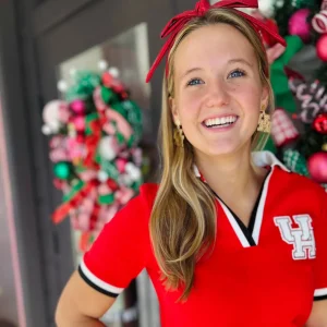 Houston Red Thin Embroidered Ribbon Bow Headband-Brianna Cannon Discount