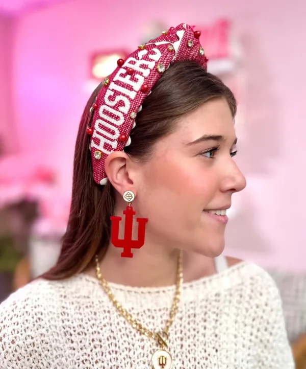 Indiana Crimson Logo Earrings-Brianna Cannon Discount