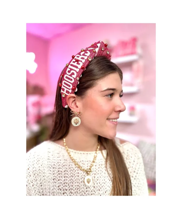 Indiana Logo Pearl Medallion Earring-Brianna Cannon Clearance