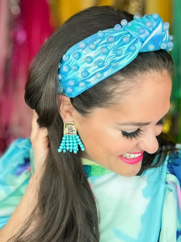 Iridescent Blue Headband with Beads-Brianna Cannon Best