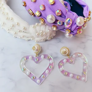 Iridescent Heart Earrings with Pearls and Crystals-Brianna Cannon Outlet