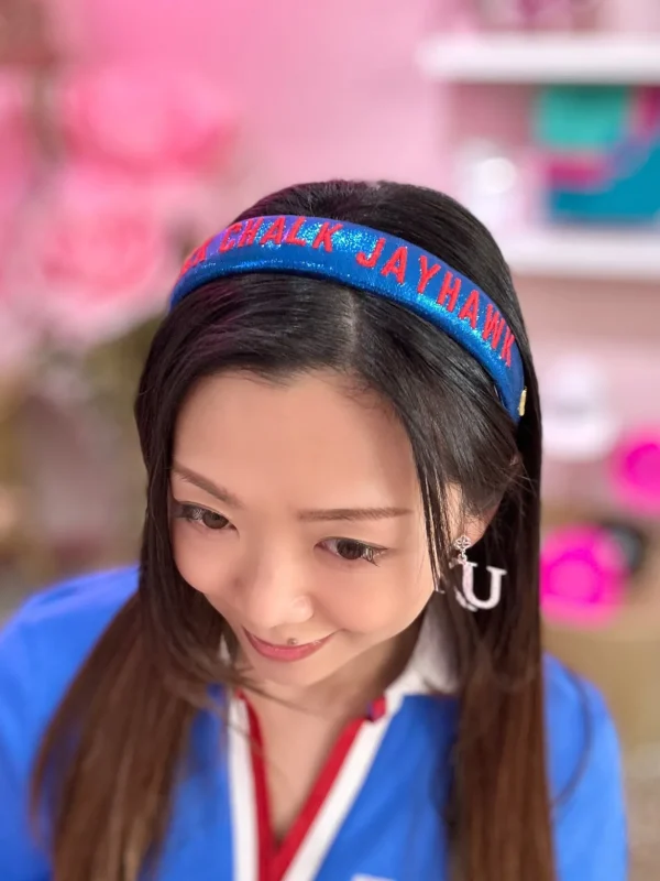 Kansas Blue Thin Embroidered Headband-Brianna Cannon Online