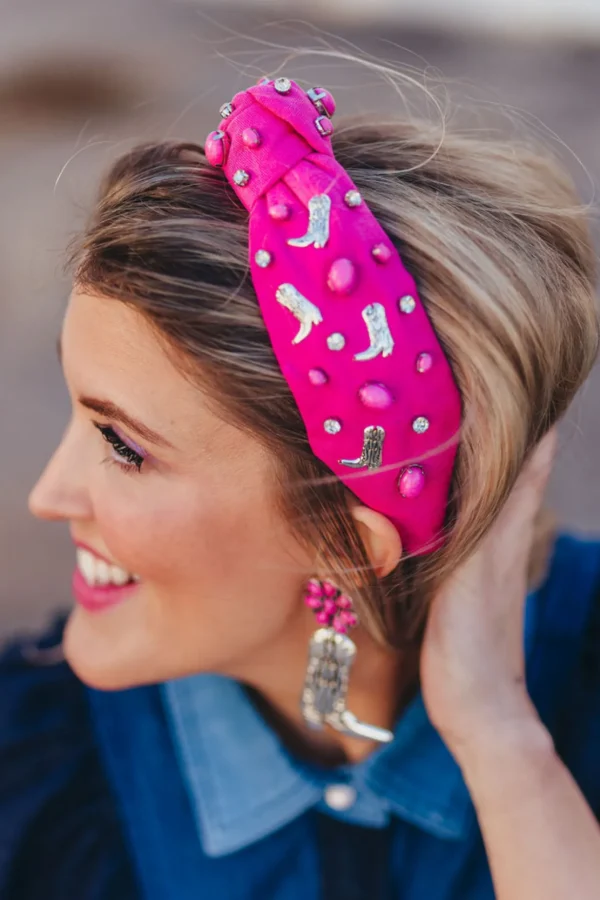 Let's Go Girls Pink Boot Headband-Brianna Cannon Clearance