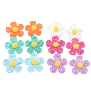 Light Blue Raffia Daisy Earrings-Brianna Cannon Discount