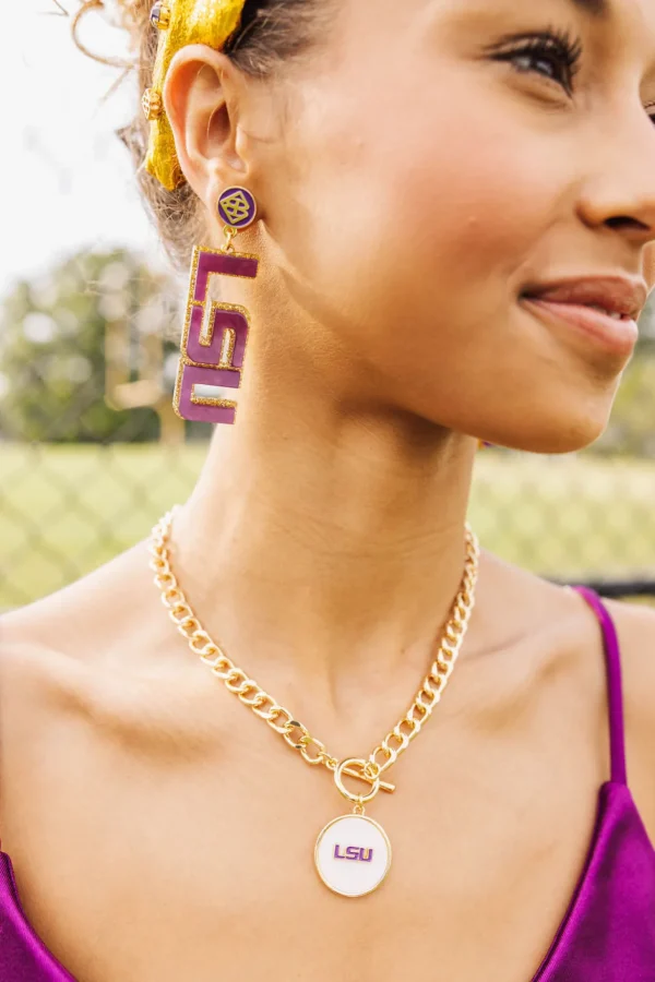 LSU Purple & Gold Glitter LSU Earrings-Brianna Cannon Hot