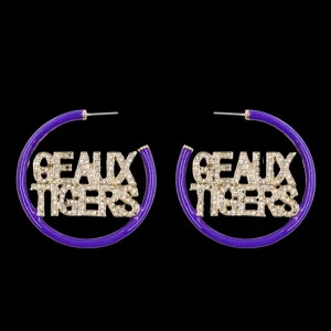 LSU Purple Pavé Hoop Earrings-Brianna Cannon Best