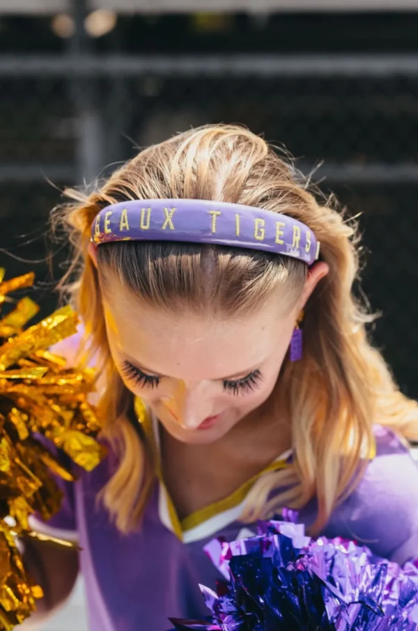 LSU Purple Thin Embroidered Headband-Brianna Cannon Outlet