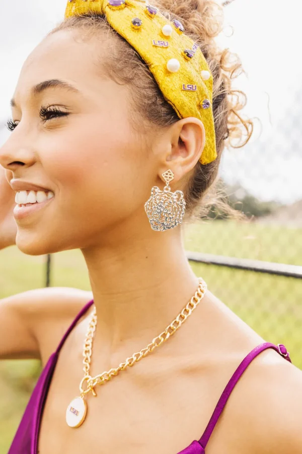 LSU Silver Tiger Earring with BC Logo-Brianna Cannon Discount