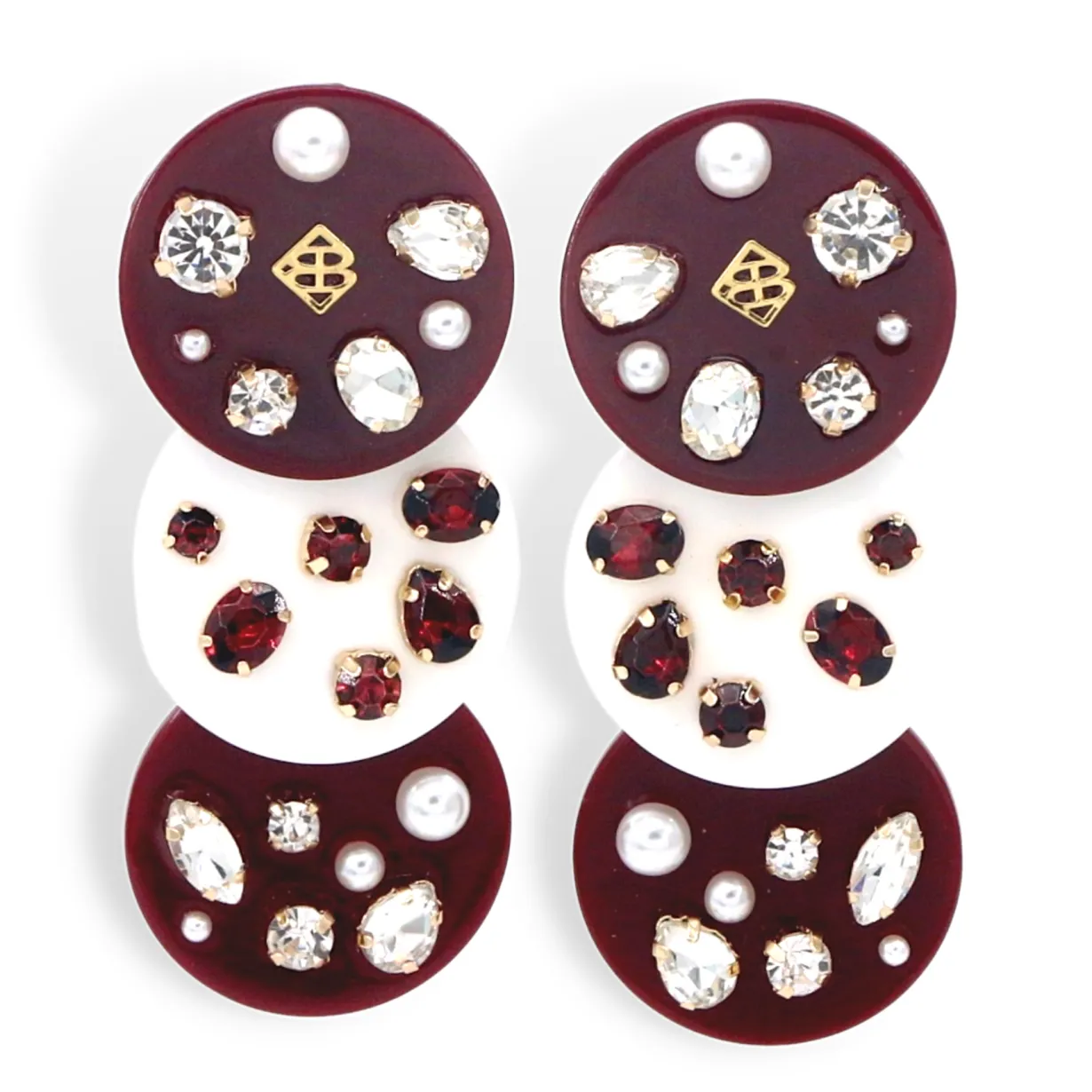maroon_and_white_triple_d_0.webp Maroon and White Triple Dot Earrings-Brianna Cannon Fashion