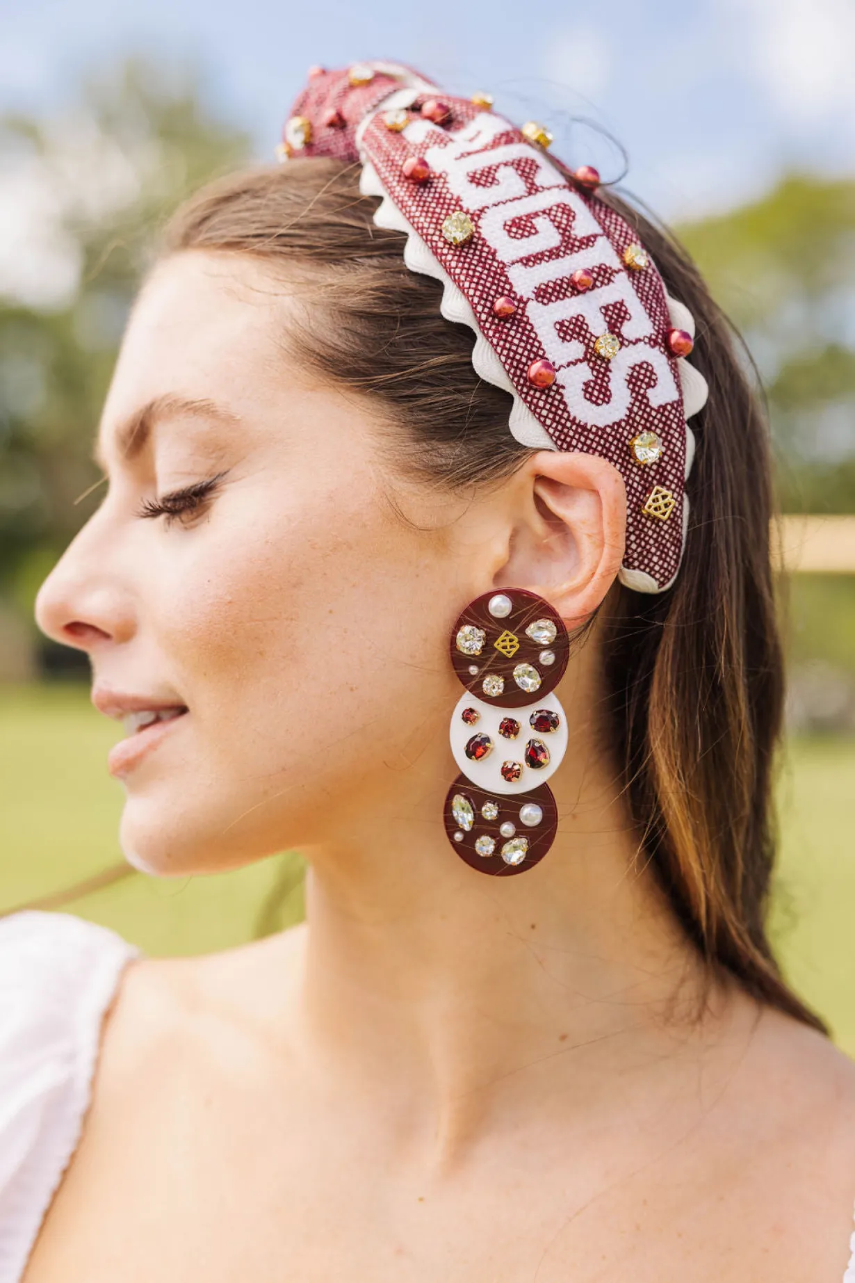 maroon_and_white_triple_d_1.webp Maroon and White Triple Dot Earrings-Brianna Cannon Fashion