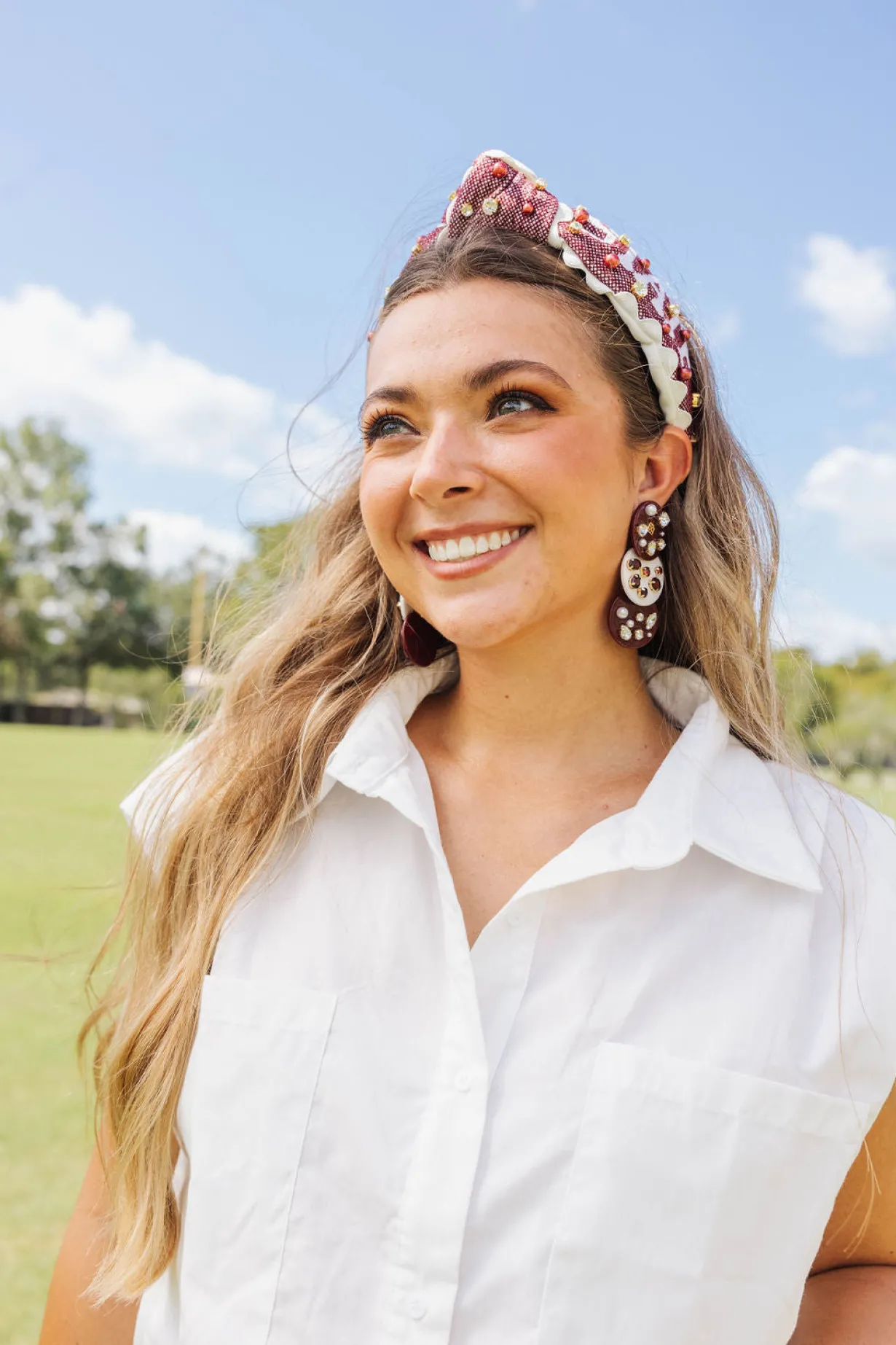 maroon_and_white_triple_d_2.webp Maroon and White Triple Dot Earrings-Brianna Cannon Fashion