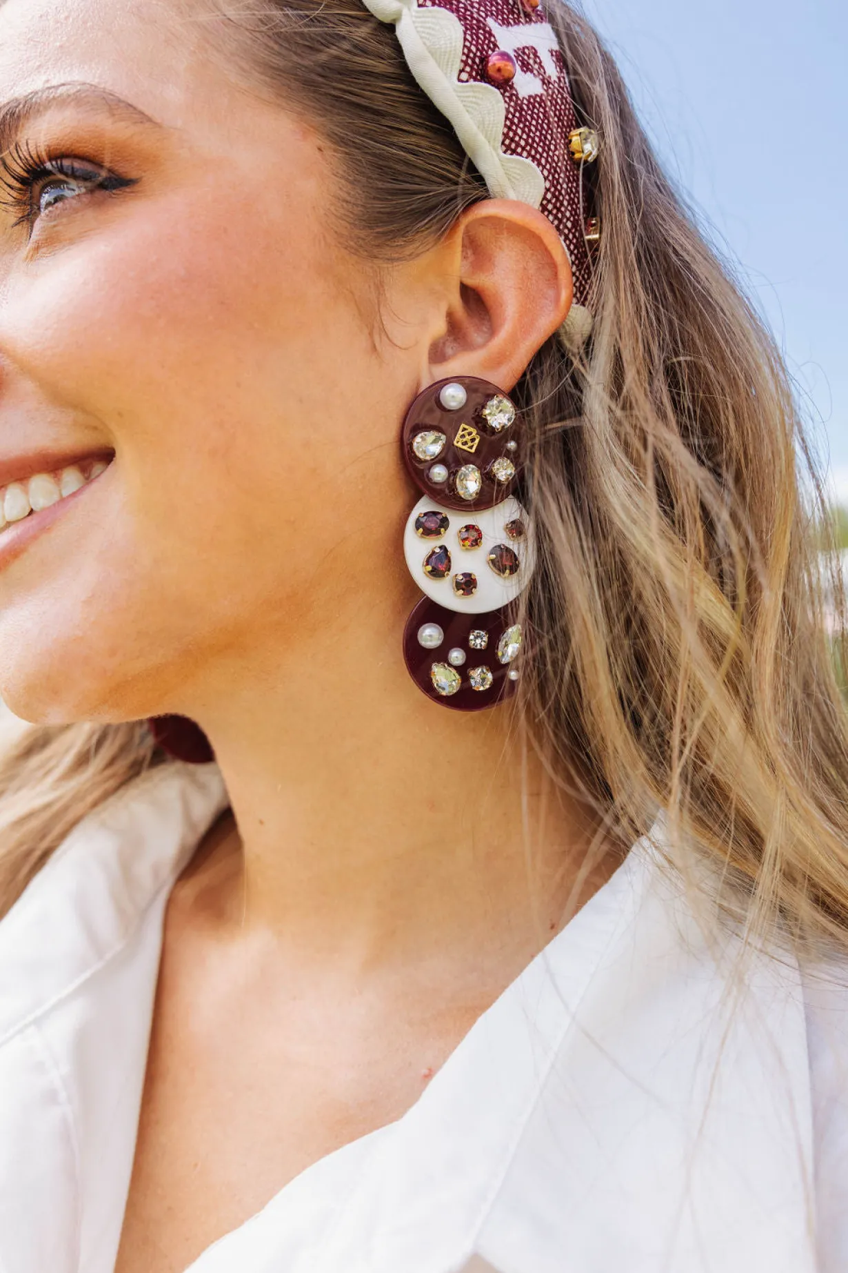 maroon_and_white_triple_d_3.webp Maroon and White Triple Dot Earrings-Brianna Cannon Fashion
