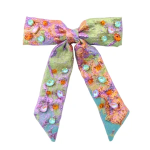 Metallic Iridescence Brocade Bow Barrette With Crystals-Brianna Cannon Fashion