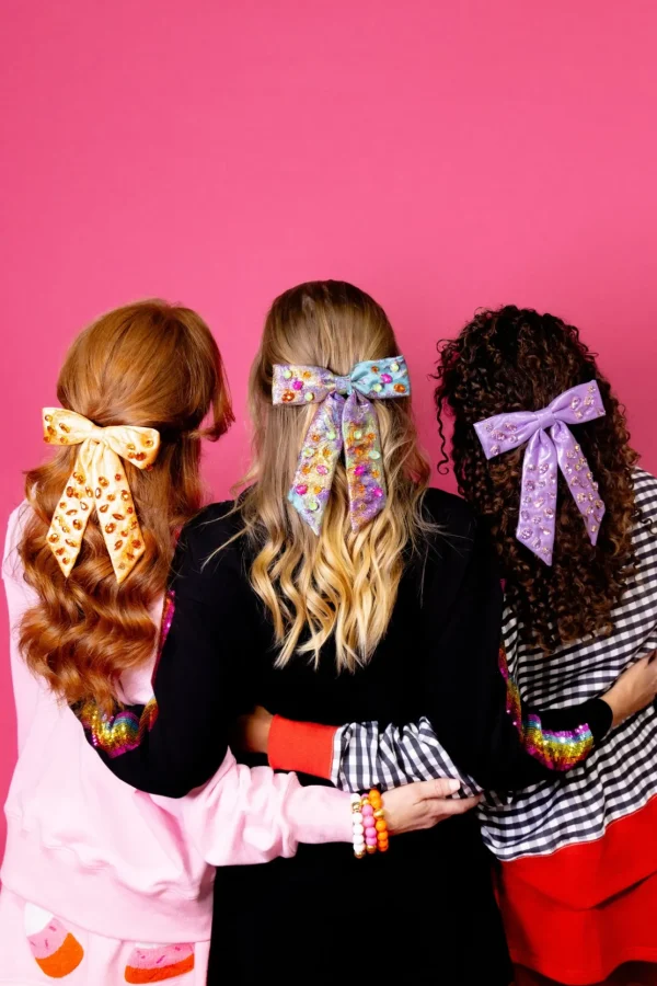 Metallic Iridescence Brocade Bow Barrette With Crystals-Brianna Cannon Fashion