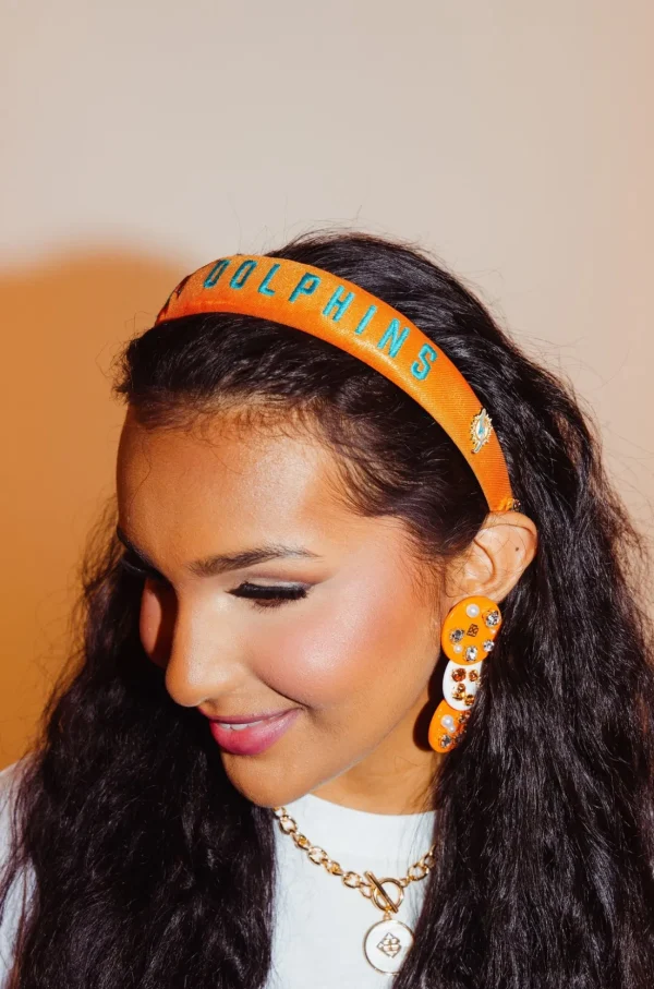 Miami Dolphins Thin Embroidered Headband-Brianna Cannon Outlet