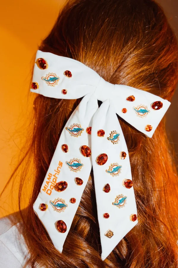 Miami Dolphins White Bow Barrette-Brianna Cannon Hot