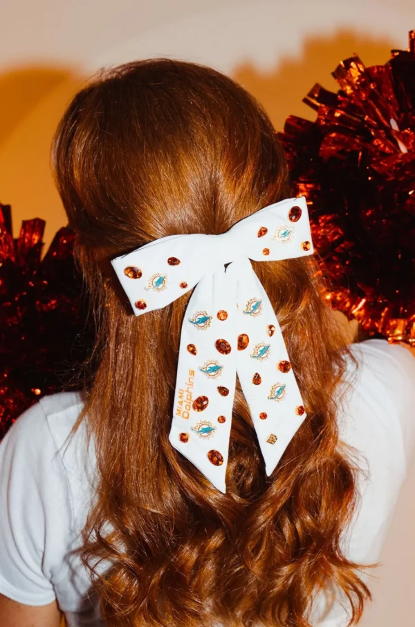 Miami Dolphins White Bow Barrette-Brianna Cannon Hot