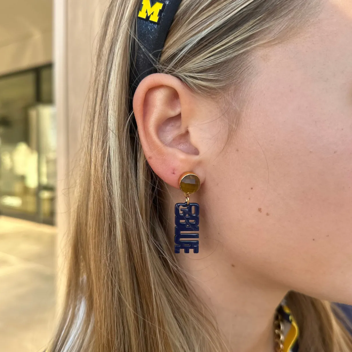 michigan_mini_blue_go_blu_1.webp Michigan Mini Blue GO BLUE Earrings-Brianna Cannon Sale