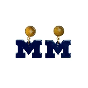 Michigan Mini Blue Logo Earrings-Brianna Cannon Fashion