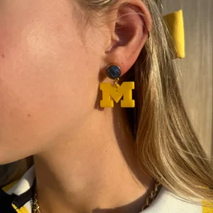 Michigan Mini Maize Logo Earrings-Brianna Cannon New