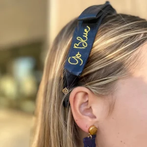 Michigan Navy Thin Embroidered Ribbon Bow Headband-Brianna Cannon Sale