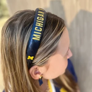Michigan Navy Thin Embroidered Headband-Brianna Cannon Discount