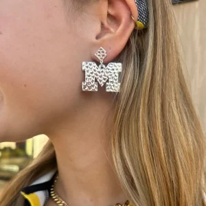 Michigan Silver Logo Earring with BC Logo-Brianna Cannon Best