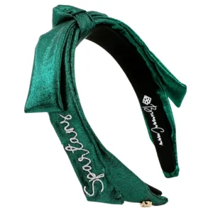 Michigan State Green Thin Embroidered Ribbon Bow Headband-Brianna Cannon Outlet
