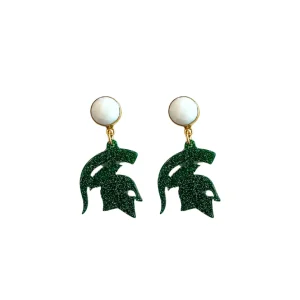 Michigan State Mini Green Glitter Spartan Logo Earrings-Brianna Cannon Sale