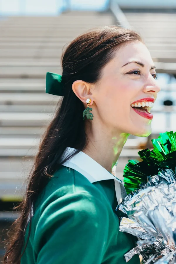Michigan State Mini Green Glitter Spartan Logo Earrings-Brianna Cannon Sale