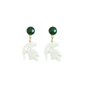 Michigan State Mini White Spartan Logo Earrings-Brianna Cannon Best