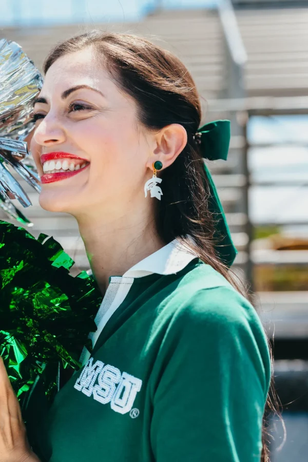 Michigan State Mini White Spartan Logo Earrings-Brianna Cannon Best