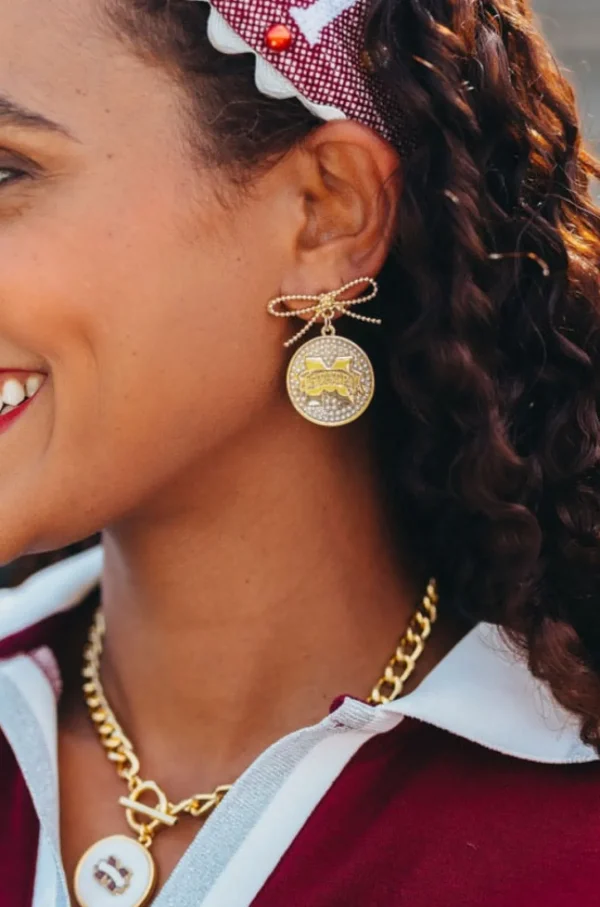 Mississippi State Logo Pearl Medallion Earring-Brianna Cannon Sale