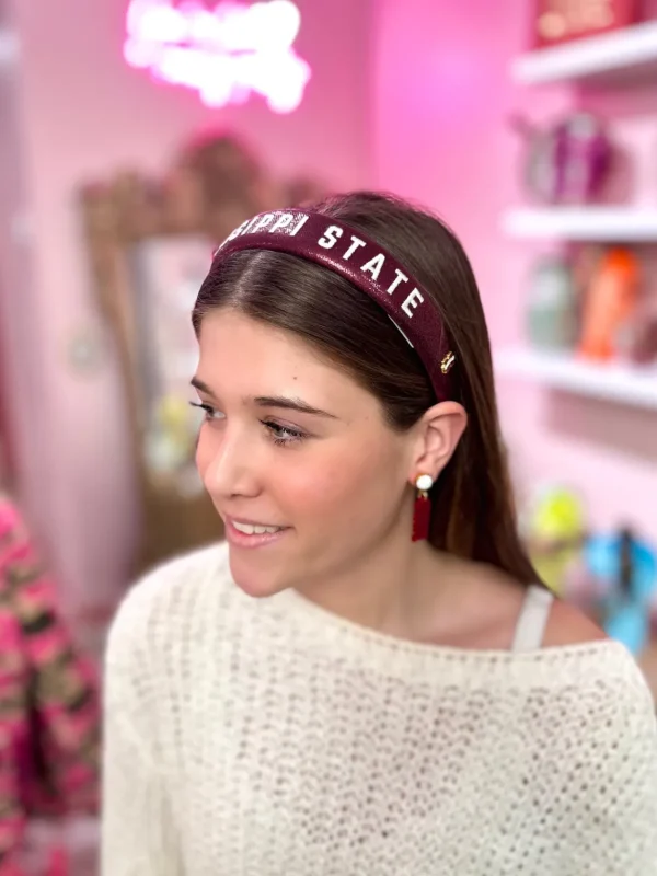 Mississippi State Maroon Thin Embroidered Headband-Brianna Cannon Best