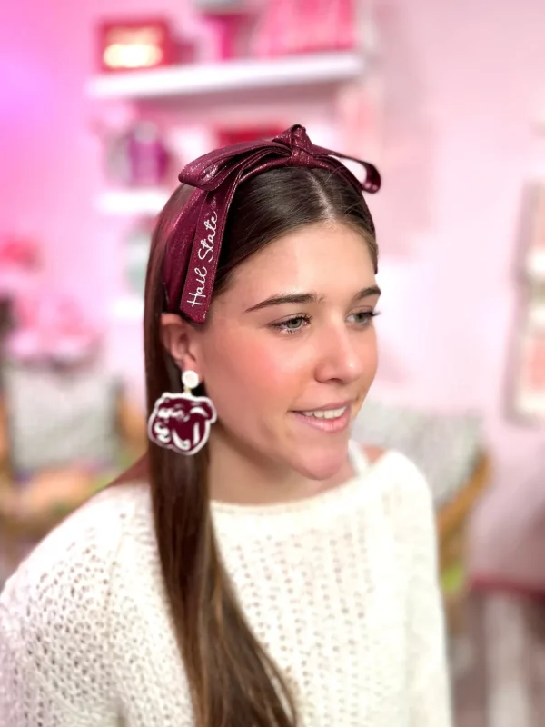 Mississippi State Maroon Thin Embroidered Ribbon Bow Headband-Brianna Cannon Best