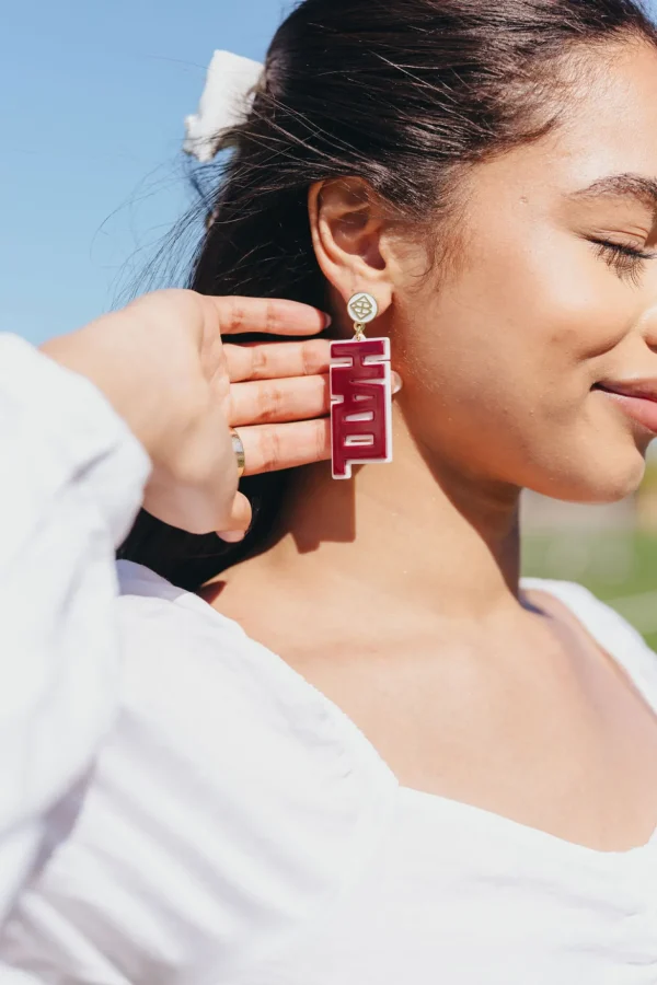 Mississippi State Maroon HAIL STATE Earrings-Brianna Cannon Clearance