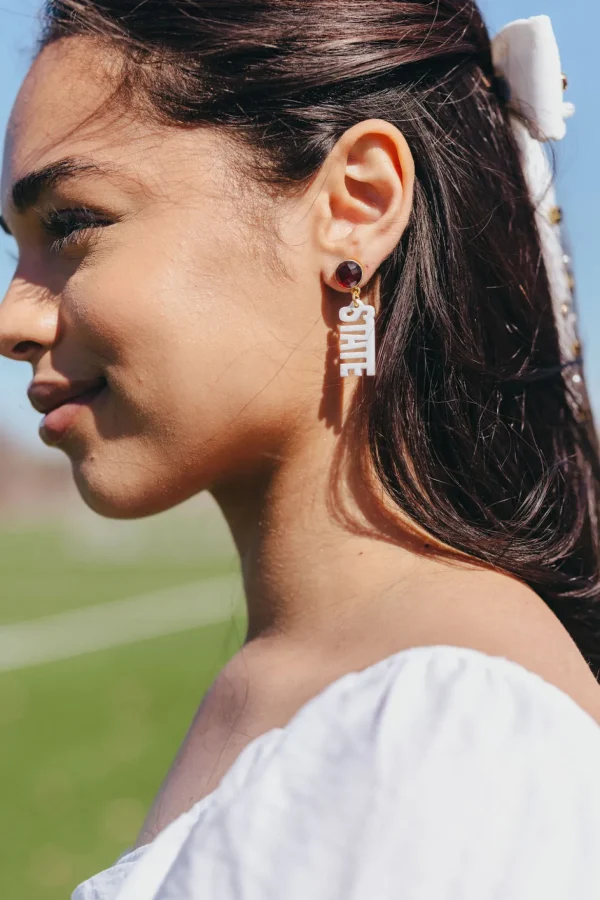 Mississippi State Mini White HAIL STATE Earrings-Brianna Cannon Discount