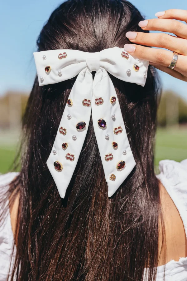 Mississippi State White Bow Barrette-Brianna Cannon Sale