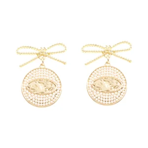 Missouri Logo Pearl Medallion Earring-Brianna Cannon Fashion