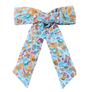 Mosaic Bow Barrette With Blue & Orange Crystals-Brianna Cannon Hot