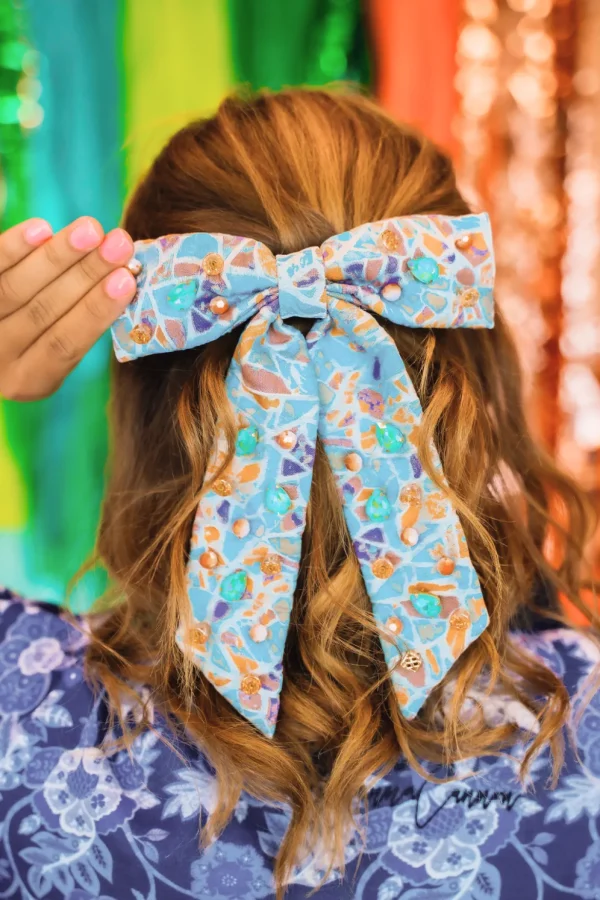 Mosaic Bow Barrette With Blue & Orange Crystals-Brianna Cannon Hot