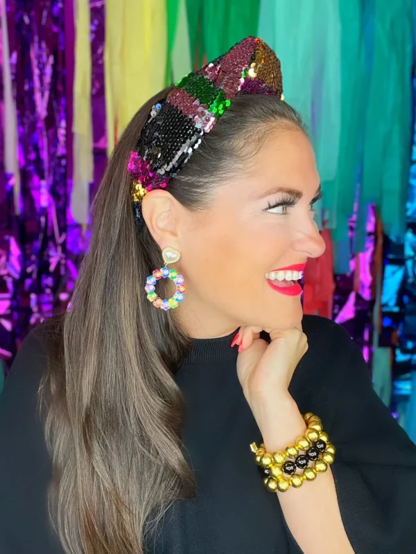 Multi Color Rainbow Sequin Knotted Headband-Brianna Cannon Clearance