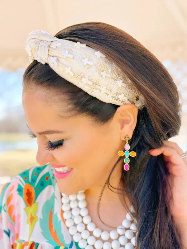 Multicolor Cabochon Cross Earrings-Brianna Cannon Sale